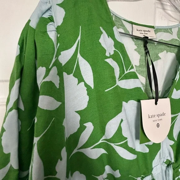 kate spade Green and Light Blue Floral Long Sleeve Midi Dress - Picture 5 of 9